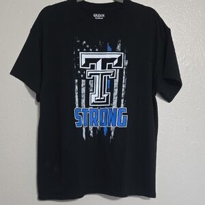 Gildan Black Tee with Texas Tech Police Strong Graphics